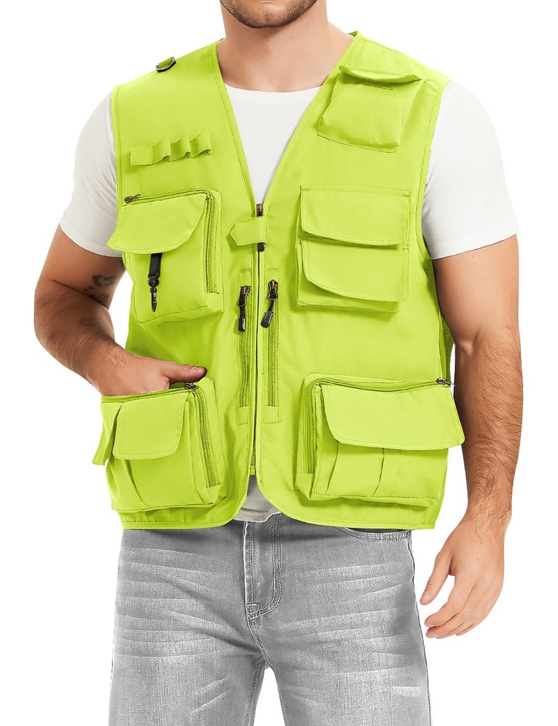 PEHMEA Men's Fishing Vest Utility Detachable Summer Vests with Pockets for Safari Travel Outdoor Work Photo Cargo Fly(Green-M) - Image 4